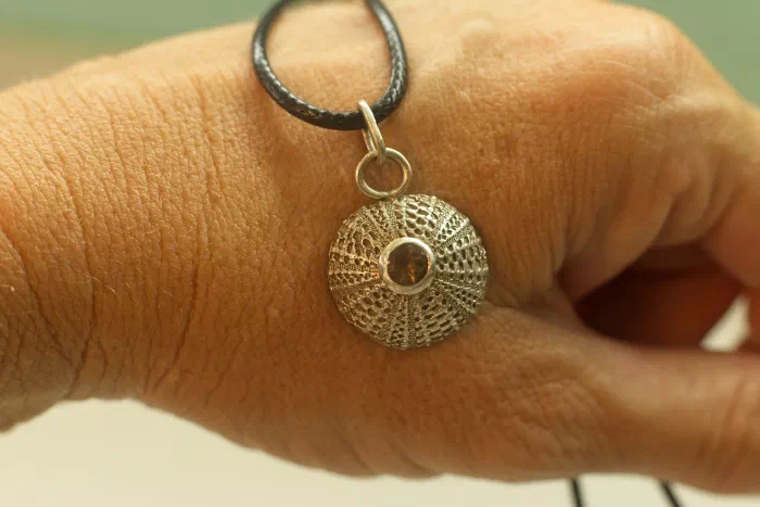 Silver Sea Urchin Necklace with Smoky Quartz