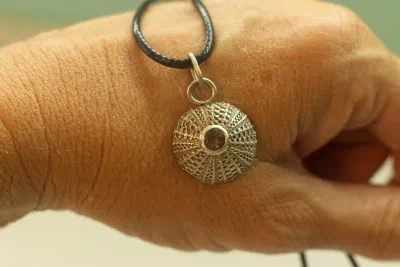 Silver Sea Urchin Necklace with Smoky Quartz