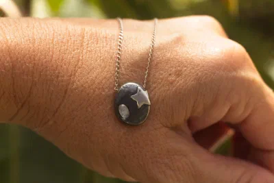 Moon(stone) and Star Beach Pebble Necklace