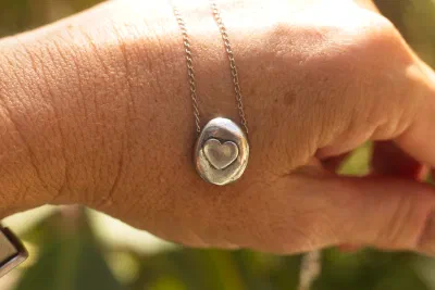 Beach Pebble Necklace with Silver Heart