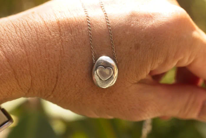 Beach Pebble Necklace with Silver Heart