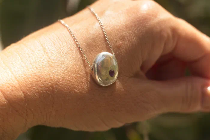 Beach Pebble Necklace with Ruby