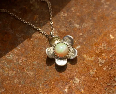 Fine Silver Flower & Opal Pendant