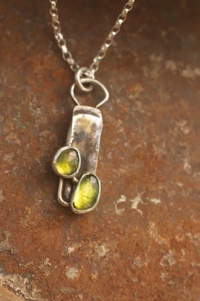 Antiqued Peridot Cushion Pendant
