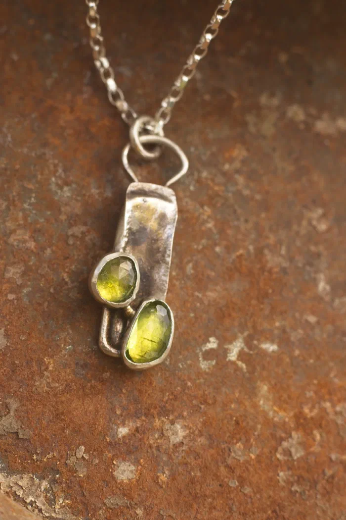 Antiqued Peridot Cushion Pendant