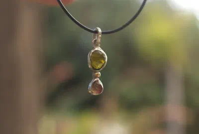 Peridot & Pink Tourmaline Drop Pendant